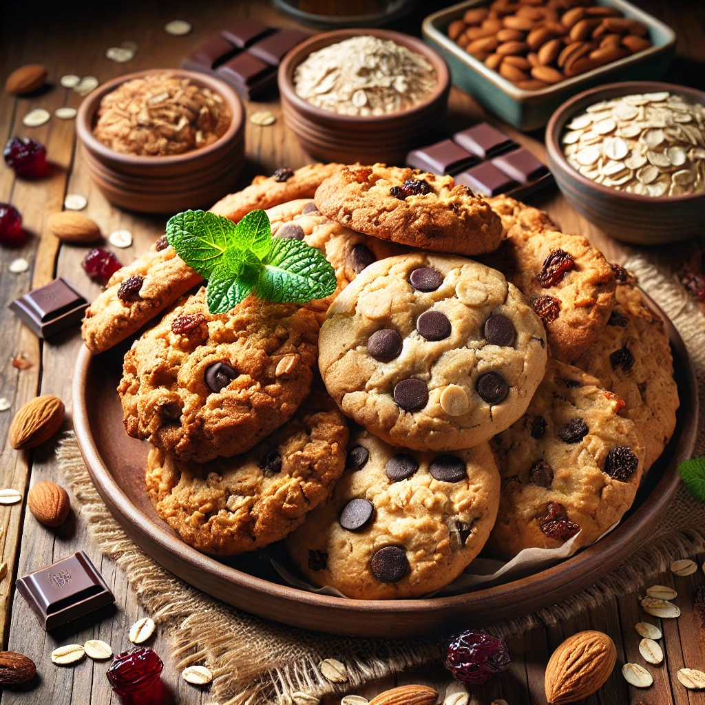 Vegane Cookies – Mix aus Schokolade, Hafer und Früchten